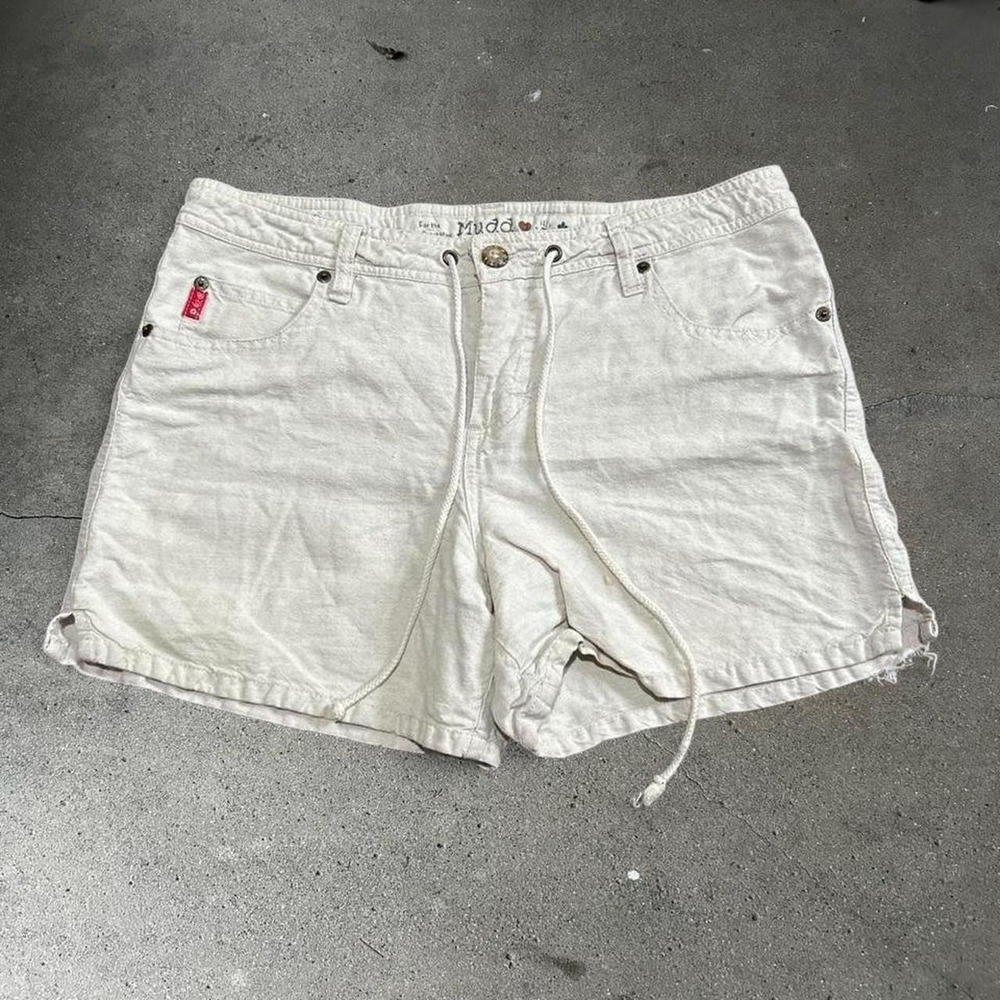 Y2k women's Mudd cream linen mid rise grunge micro shorts Size 9